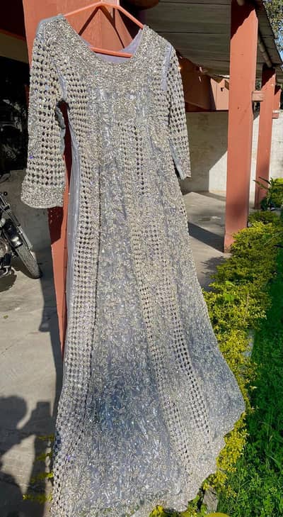 Embroidered Bridal Silver Maxi /Lehnga/Bridal Dress