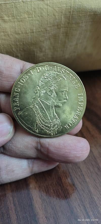 Austrian 4 Ducat 1915 Gold Plated Old Coin, Franz Joseph I, Rare Coin