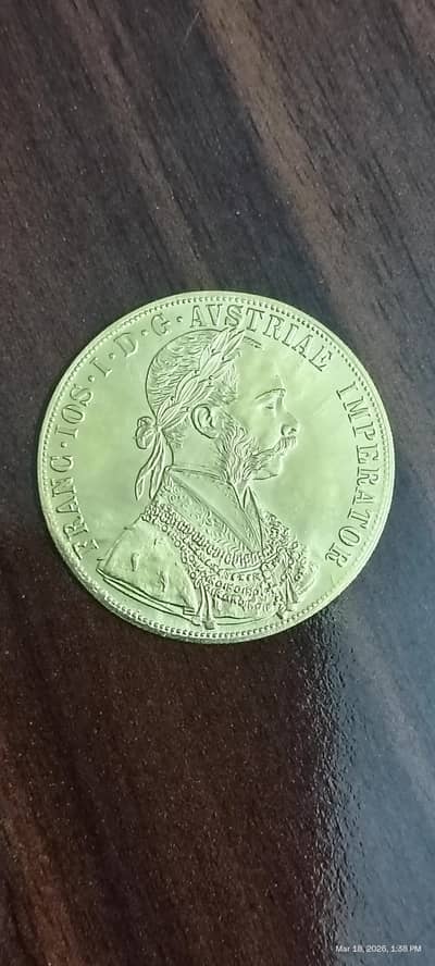 Austrian 4 Ducat 1915 Gold Plated Old Coin, Franz Joseph I, Rare Coin
