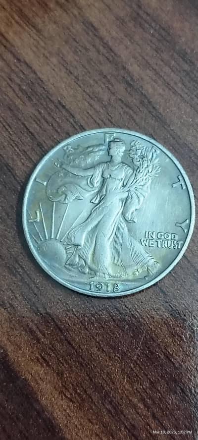 USA 1918 walking Liberty Half Dollar, USA Old Coin, USA Rare Coin