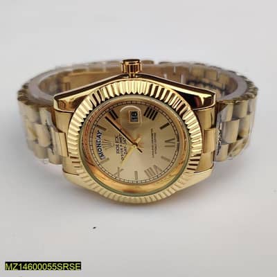 Mens gold tone day date watch 42 mm Stainless steel