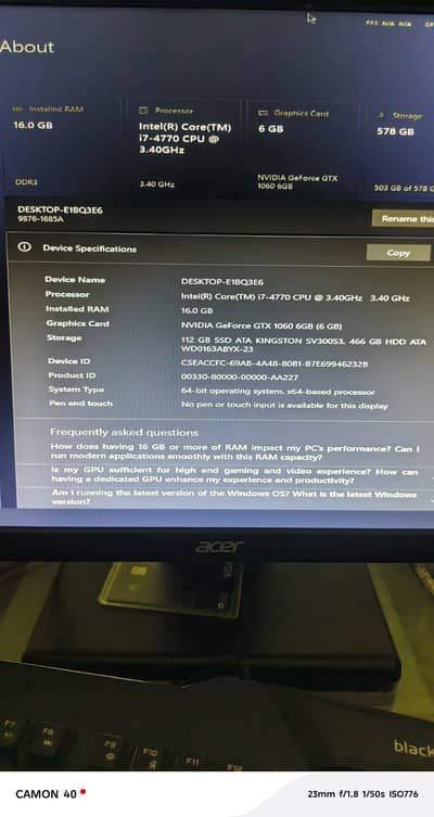 Gaming PC i7 4th Gen | GTX  1060 GB| 16 GB RAM| SSD+HDD | LED Incl