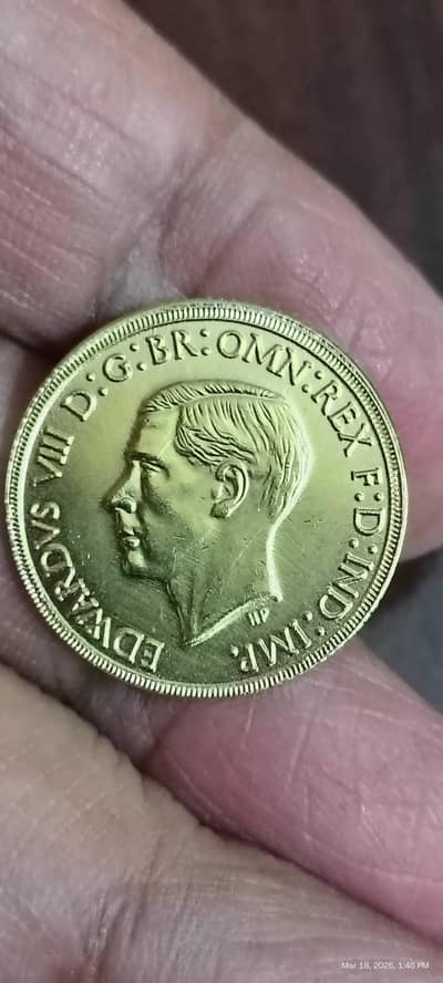 United Kingdom 1937 King Edward VIII, Gold Plated Old Coin & Rare Coin