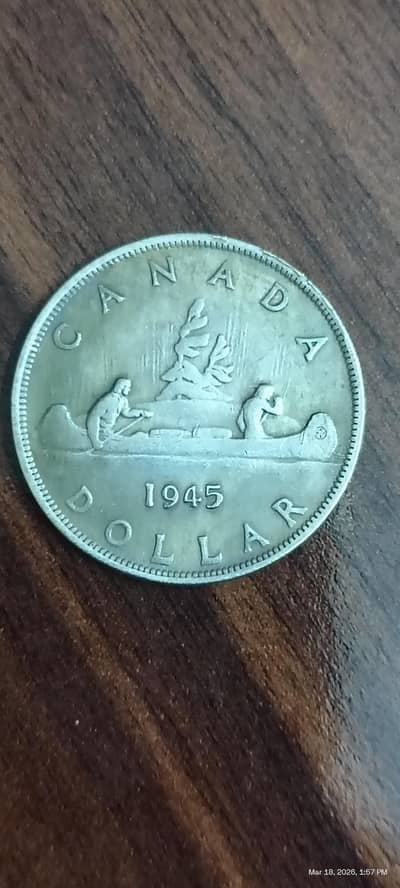 George VI 1945 Canadian Dollar Coin, Old & Rare Coin, Canada Dollar
