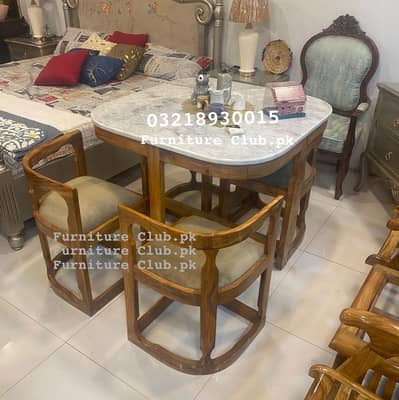 Marbel Top dining table with chairs - Dining tables Set - Sold wood