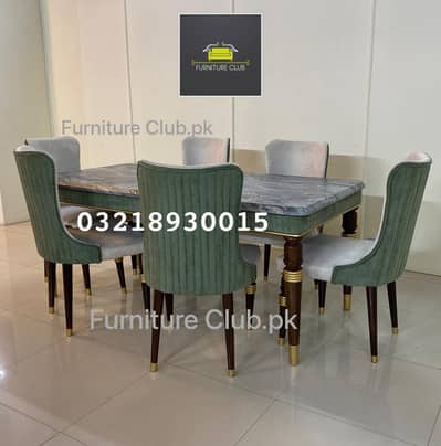 Marbel Top dining table with chairs - Dining tables Set - Sold wood