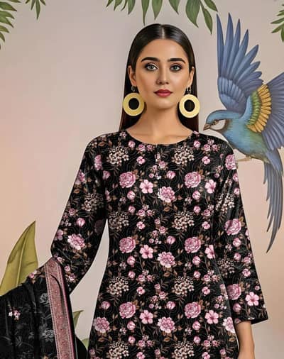 3 Pcs Womensd Unstitched Sequins printed lawn suit