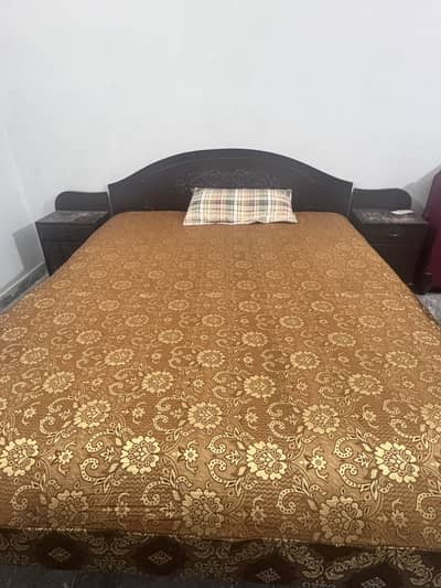 Solid wooden Bed with side tables include metress