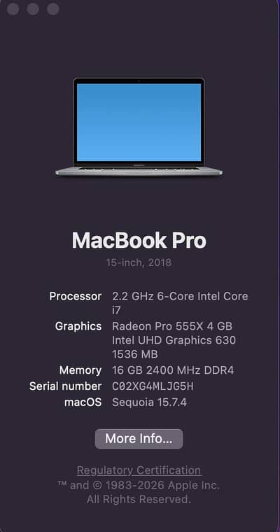 MacBook Pro 15-inch 2018 Touch Bar – 16GB RAM