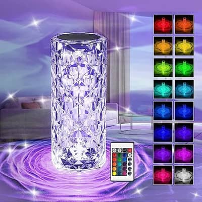 Crystal Lamp, Rose Diamond Table Lamp, 16 Colors RGB With Touch