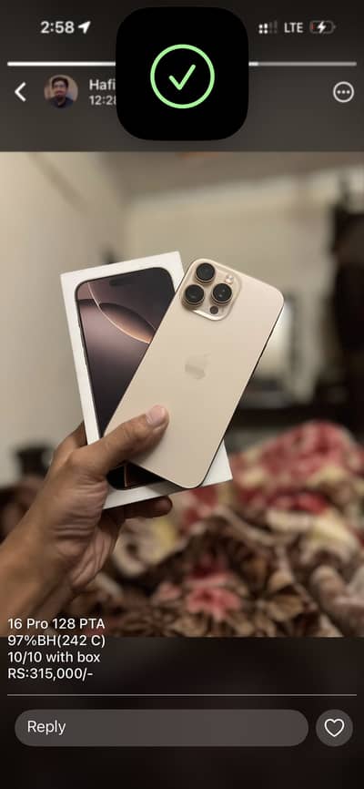 Apple i phone  16 pro max 256 GB PTA approved battery health 100%  box