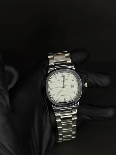 “Patek Philippe Style Silver Watch – Stainless Steel – Date Display”