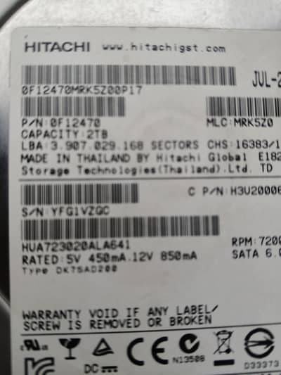 2  TB hard drive Hitachi. Health 100% performance 99% uses as new. . .