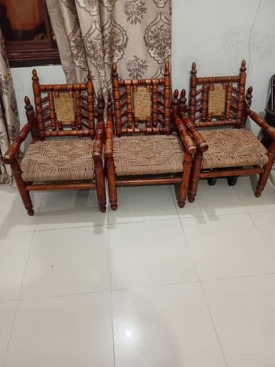 3 Seater Sindhi Sofa – Handcrafted Wooden Chair