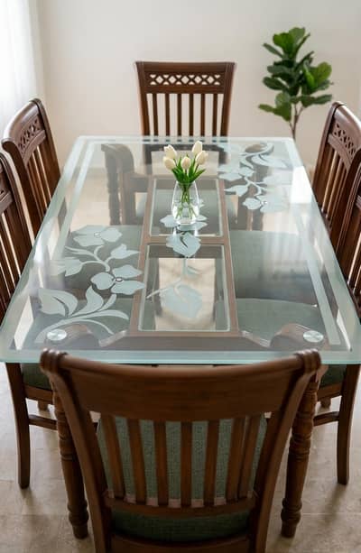 Pure Wood 6-Seater Dining Set | 8mm Heavy Glass Top