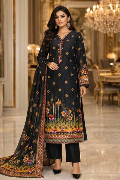lawn 3 piece suit print shirt and dupata SADA shalwer