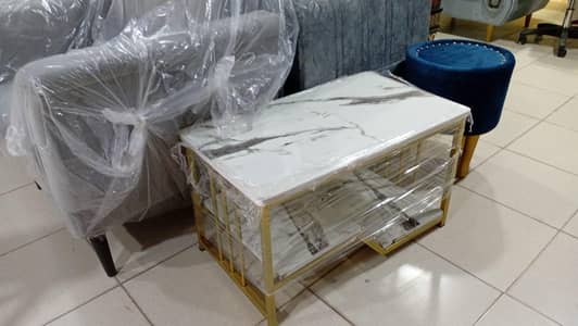 Luxury design wooden top center table with gold Metal frame.