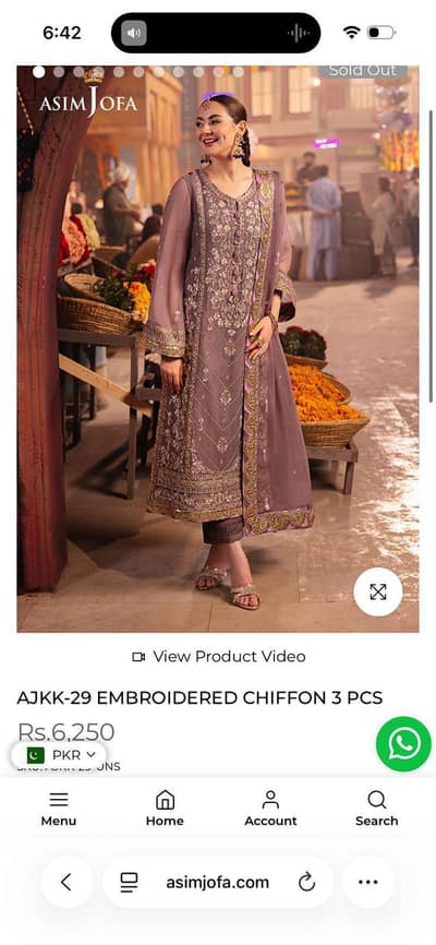 Asim jofa 3 piece stitched chiffon dress