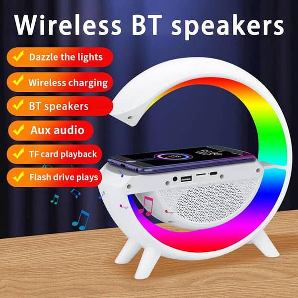 5-in-1 Smart G-Type RGB Night Light Bluetooth Speaker with 15W Wireless Charger, FM Radio, and Multiple Playback Modes CHARGER