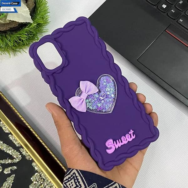3D Love Heart Purple Cover for Samsung Galaxy A05 with Moving Glitter and Bow Design