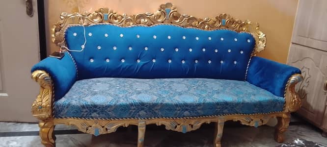 Blue N Gold chinioti Sofa Set 3+1+1