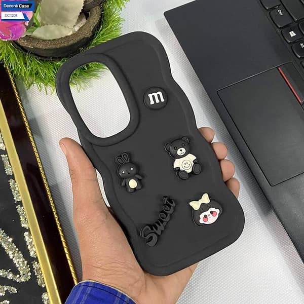 Vivo Y100 4G Soft Silicone Case in Black with 3D Love Heart and Bow Design