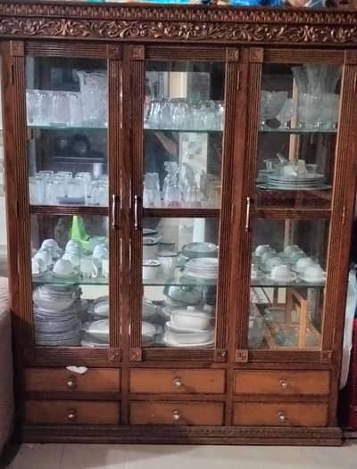 Premium Chinioti Carved Glass Showcase / Kitchen Almari