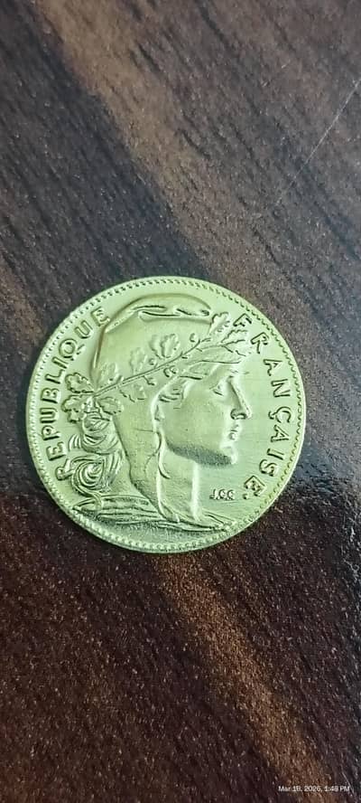 French 1899 Marianne Rooster Gold Plated Antiq Coin, Rare & Old Coin