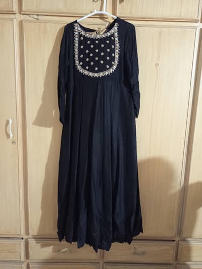 black cotton net embroidered dress