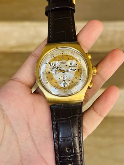 Swatch Swiss Made Men’s Original Leather strap Chronograph Watch 47mm