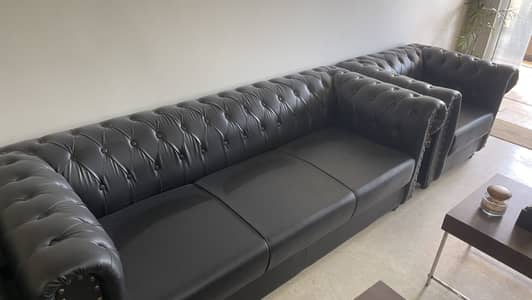 5 Seater Black Rexine Sofa set for Sale