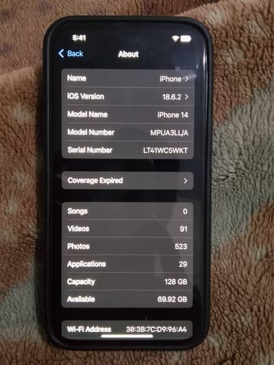 i phone 14 LLA (128/gb) factory unlock NoN PTA Battery Helath 93%