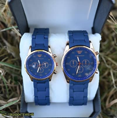 blue couple chronograph watches stainless steel round dial