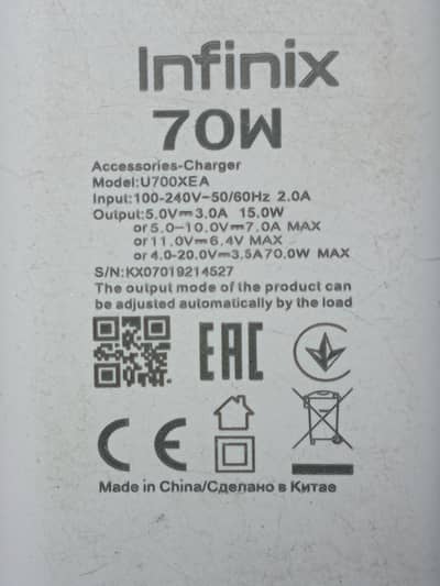 Original Infinix 70W Super Fast Charger Box Pulled 10/10 Condition