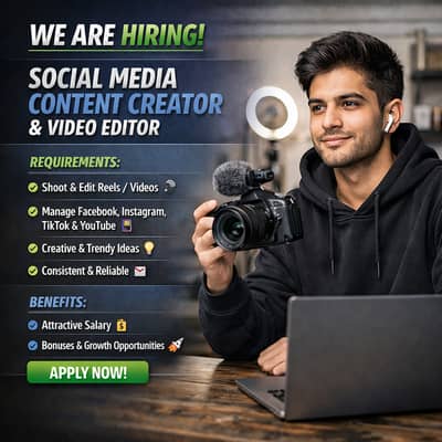 Social Media Content Creator & Video Editor Required (Full Time Job)