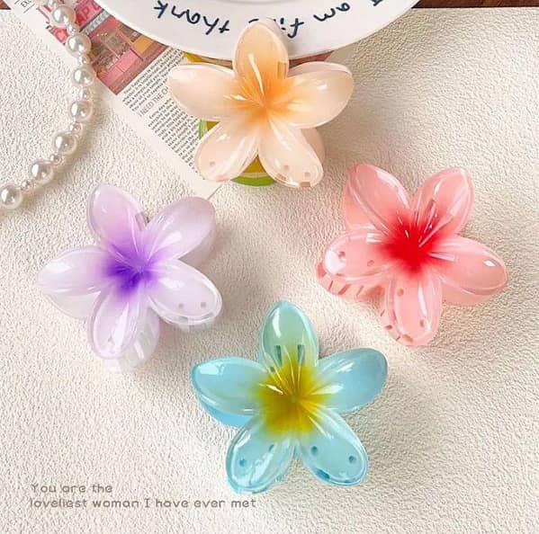Korean Flower Hair Clips for Girls | Stylish Large Candy Color Hair Claw Clips | Gradient Egg Design