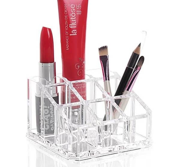 9-Lipstick Holder Display Stand for Nail Polish and Eyebrow Pencils - Transparent Acrylic Makeup Organizer