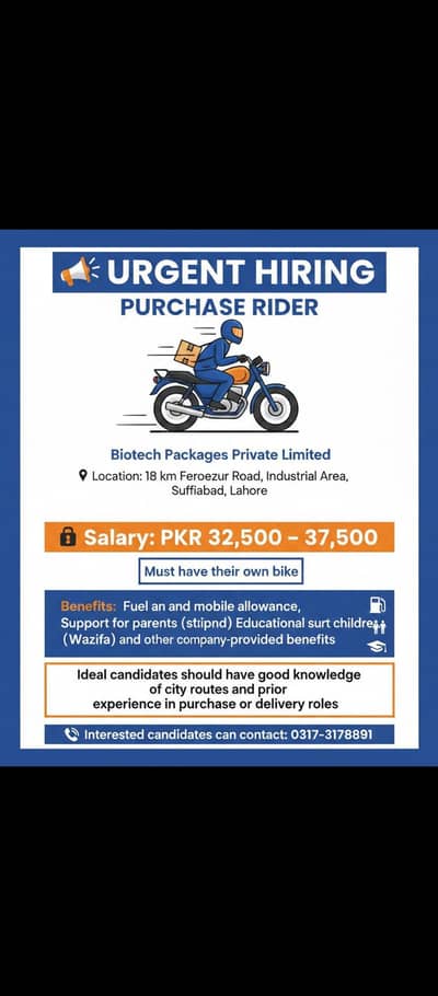 Urgent Hiring:  Rider || Delivery Rider || Rider Jobs