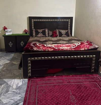 king size bed & mattress with side tables 90% Good condition