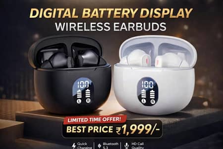 Premium Wireless Earbuds with Digital Battery & Quick Charge.