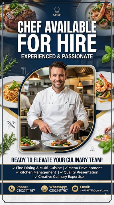 I am a chef Need job,03027411787
