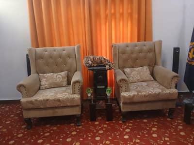 Luxury 7-Seater Tufted Sofa Set with Glass Top Center Table