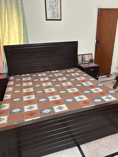 Wooden Bed with 2 side tables and dressing table