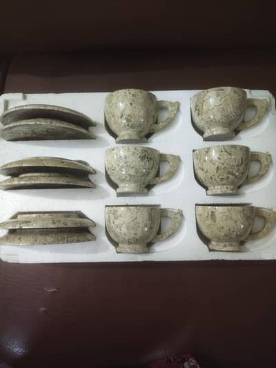 Marble tea/coffee set 6 piece fresh condition dibba pack