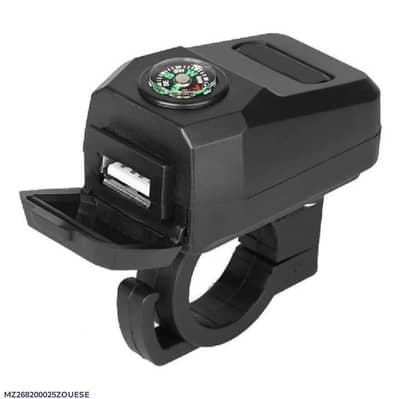 Motorcycle USB Charger 2A with Compass Black