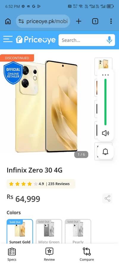 Infinix Zero 30 256/21 GB Ram avail in three colours