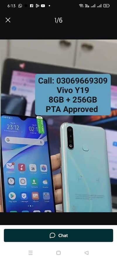Vivo Y19 PTA Approved 8GB + 256GB 10by10 With Box With Warranty