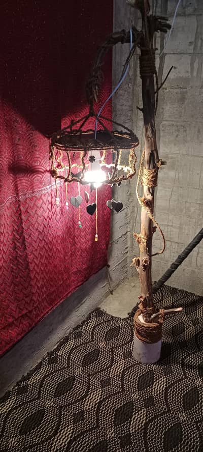 Homemade wooden tree branch lamp
