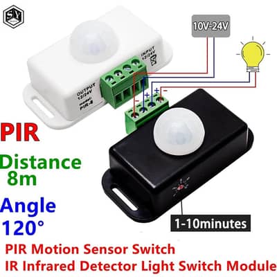 1PCS DC 12V 8A Automatic Adjust PIR Motion Sensor Switch IR Infrared