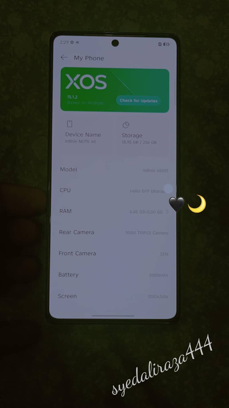 Infinix Note 40 8+8/256 GB jisny Lena rabta karly 7
